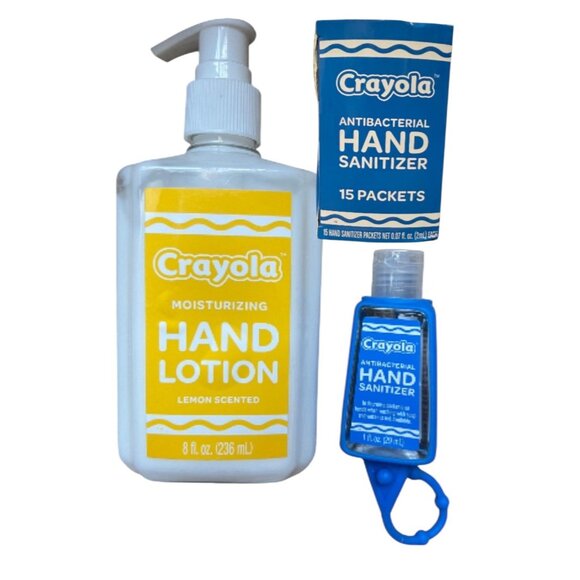 Crayola Hygiene Bundle of 3 Hand Lotion, Hand Sanitizer with Holder & 15 Packets - Picture 1 of 11